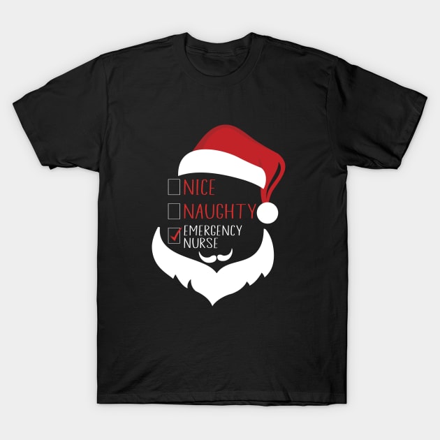 Nice Naughty Emergency Nurse Funny Christmas Nurse T-Shirt by WildFoxFarmCo